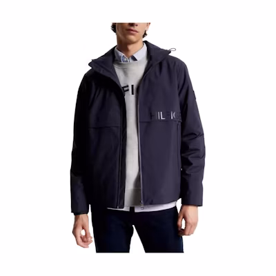 Tommy Hilfiger THProtect Hooded Sailing Jacket Black Letter Print Zip-Up MW31656-DW5
