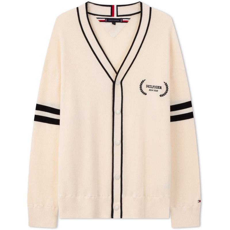 Tommy Hilfiger Unisex Cotton Textured Embroidered V-Neck Knit Sweater. MW0MW33522