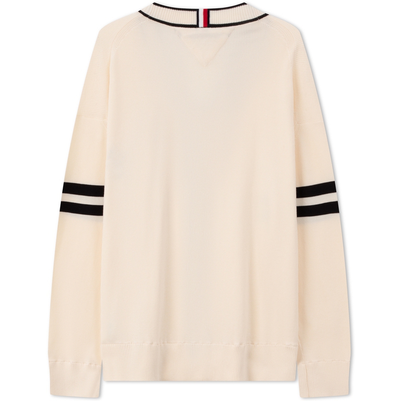 Lookbook 汤米·希尔费格 男女通用棉质纹理刺绣V领针织毛衣 MW0MW33522