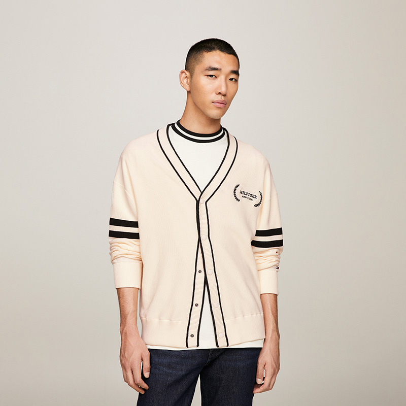 Shop 汤米·希尔费格 男女通用棉质纹理刺绣V领针织毛衣 MW0MW33522