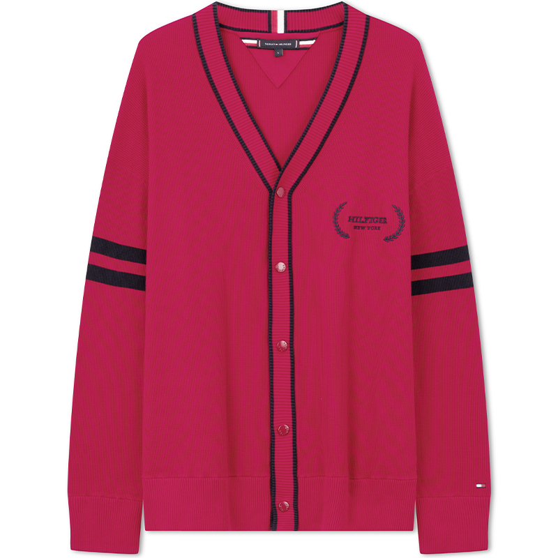 Sizing 汤米·希尔费格 男女通用棉质纹理刺绣V领针织毛衣 MW0MW33522