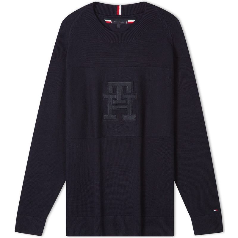Tommy Hilfiger Unisex Loose Fit Embroidered Cotton Knit Pullover Sweater. MW0MW33085