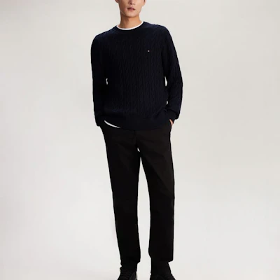 타미 힐피거 빈티지 케이블 니트 코튼 스웨터 유니섹스 캐주얼 풀오버 MW0MW33132 Lookbook 타미 힐피거 빈티지 케이블 니트 코튼 스웨터 유니섹스 캐주얼 풀오버 MW0MW33132