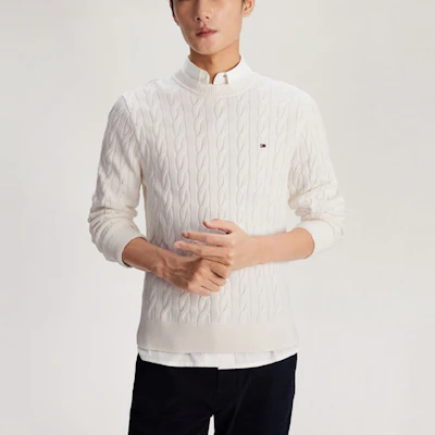 타미 힐피거 빈티지 케이블 니트 코튼 스웨터 유니섹스 캐주얼 풀오버 MW0MW33132 Details for 타미 힐피거 빈티지 케이블 니트 코튼 스웨터 유니섹스 캐주얼 풀오버 MW0MW33132