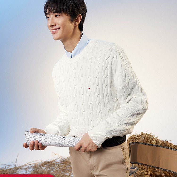 Sizing 타미 힐피거 빈티지 케이블 니트 코튼 스웨터 유니섹스 캐주얼 풀오버 MW0MW33132