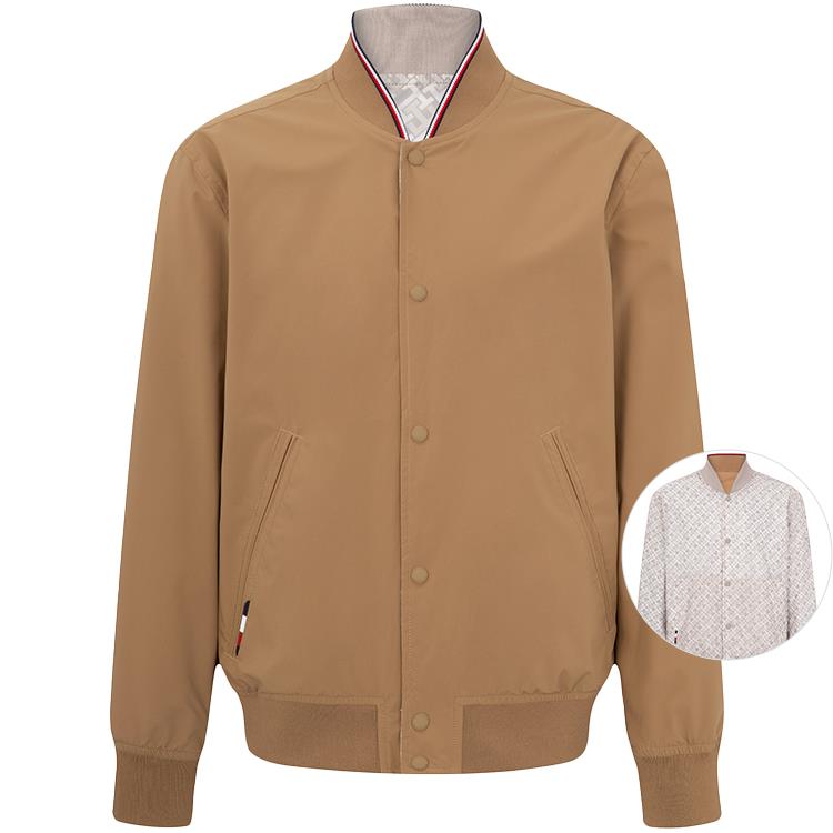 Tommy Hilfiger Water-Repellent Reversible Printed Baseball Jacket Khaki Men MW0MW31081-GW8