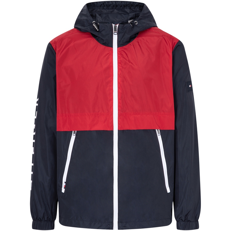 Tommy Hilfiger Water-Resistant Outdoor Camping Jacket Men Red Blue Colorblock MW0MW31082-DW5