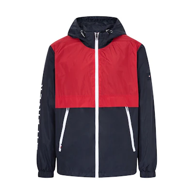 Tommy Hilfiger Water-Resistant Outdoor Camping Jacket Men Red Blue Colorblock MW0MW31082-DW5
