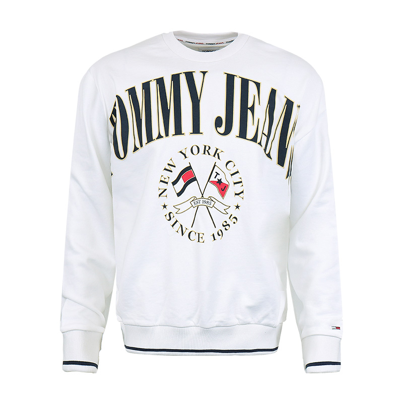 Tommy Hilfiger White Crewneck Pullover Sweatshirt with Letter Print DM15024