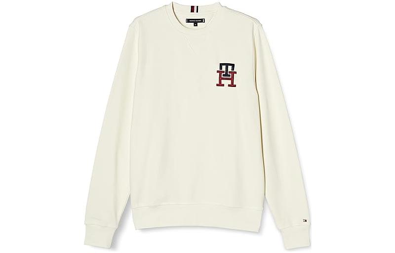 Tommy Hilfiger White Crewneck Sweatshirt with Letter Print Long Sleeve MW0MW28196-YBI