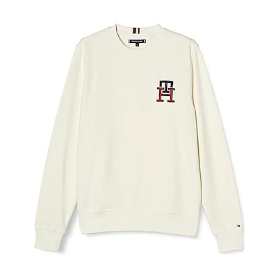 Tommy Hilfiger White Crewneck Sweatshirt with Letter Print Long Sleeve MW0MW28196-YBI