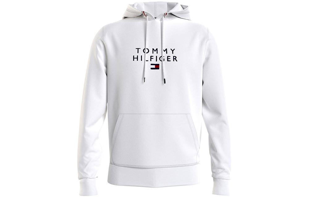 Tommy Hilfiger White Pullover Hoodie with Logo Print MW0MW17397-YBI
