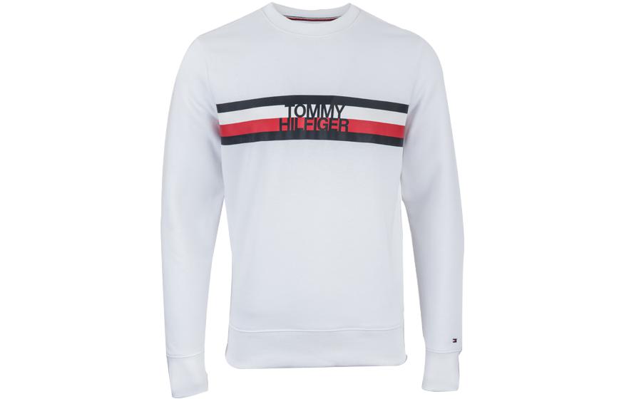 Tommy Hilfiger White Striped Crewneck Logo Print Long Sleeve Sweatshirt MW0MW09067-100
