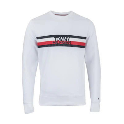 Tommy Hilfiger White Striped Crewneck Logo Print Long Sleeve Sweatshirt MW0MW09067-100
