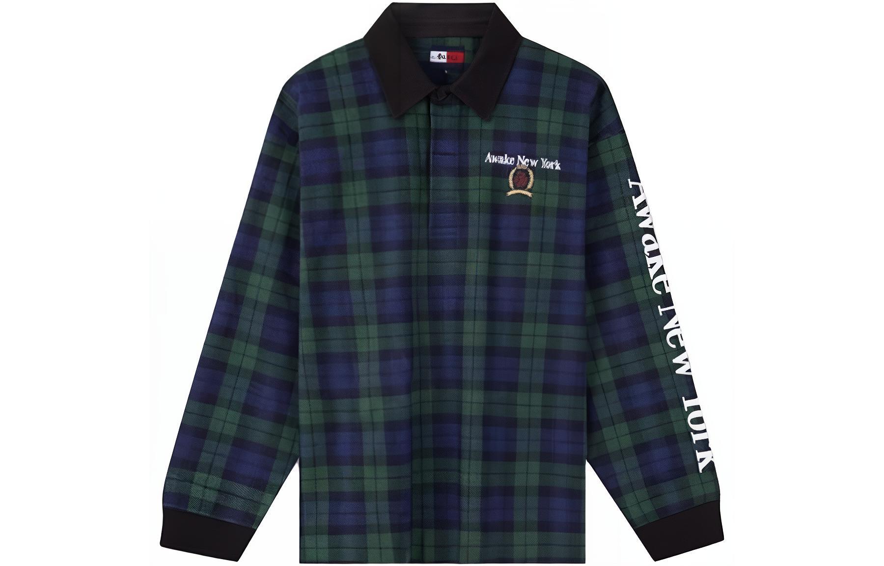 Tommy Hilfiger AWAKE Plaid Letter Embroidery Polo Collar Sweatshirt Blue Green DM0DM17381