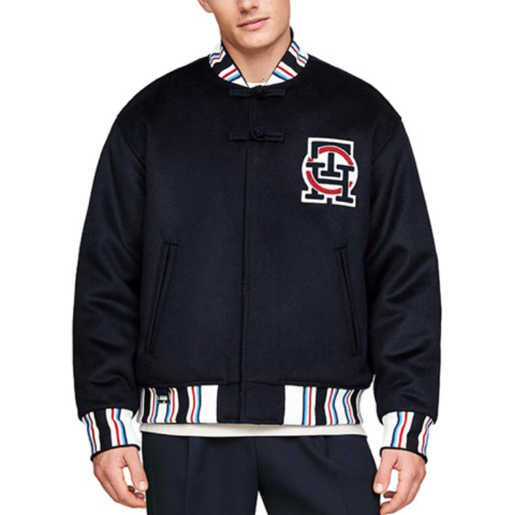 Details for Tommy Hilfiger x CLOT SS24 Jaket Navy Unisex Warna Blok Kolar Baseball. MW0MW34794