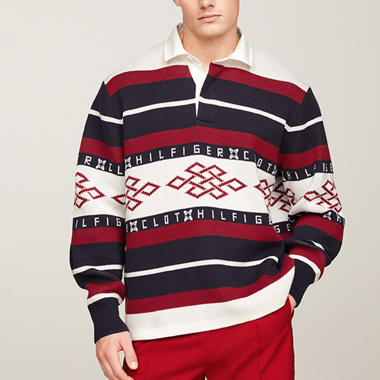 Shop Tommy Hilfiger x CLOT SS24 拼接寬鬆版針織衫 男女款 - 海軍藍 MW0MW34804-0K4