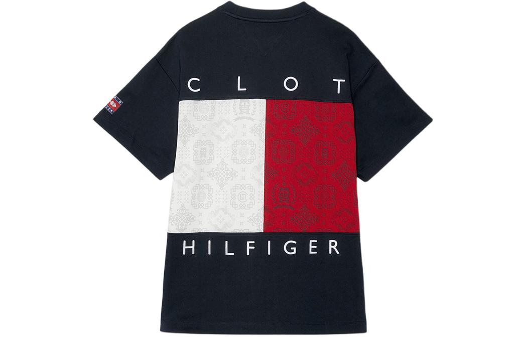 Order 汤米希尔费格 x CLOT 2024春夏海军蓝拼色男女同款圆领T恤 MW0MW34809-DW5
