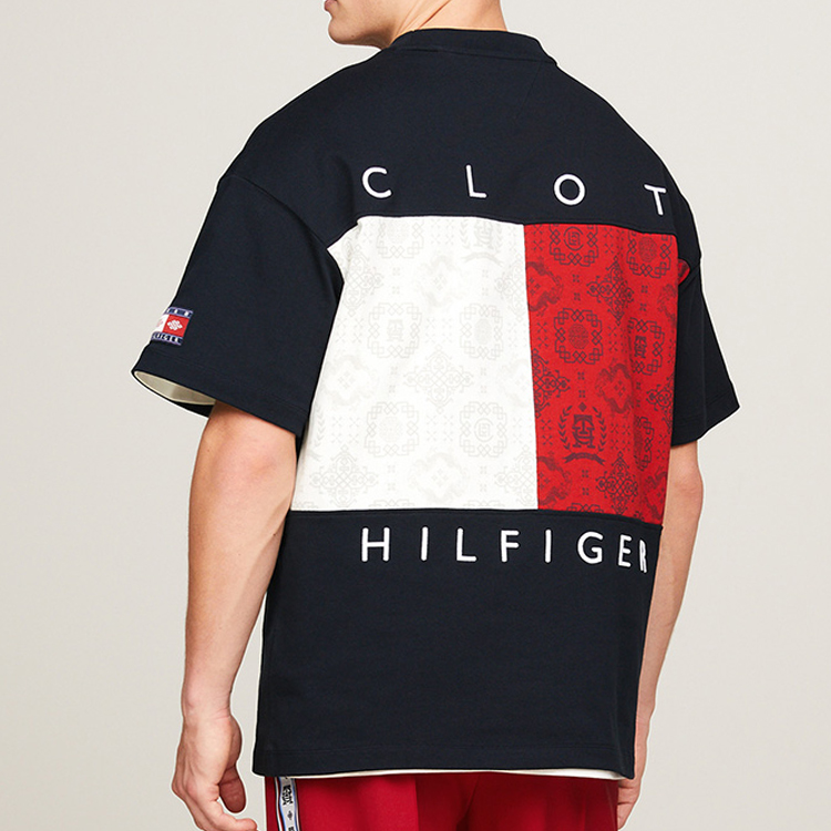 Purchase 汤米希尔费格 x CLOT 2024春夏海军蓝拼色男女同款圆领T恤 MW0MW34809-DW5