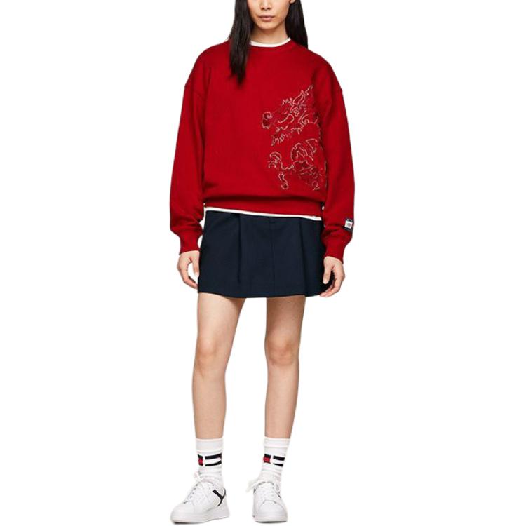 Purchase 汤米希尔费格 x CLOT SS24 红色动物印花男女通用圆领卫衣 MW0MW35189-XMP