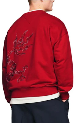 汤米希尔费格 x CLOT SS24 红色动物印花男女通用圆领卫衣 MW0MW35189-XMP Details for 汤米希尔费格 x CLOT SS24 红色动物印花男女通用圆领卫衣 MW0MW35189-XMP