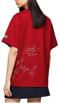 타미 힐피거 x 클롯 SS24 레드 애니멀 프린트 유니섹스 크루넥 티셔츠 MW0MW35191-XMP Details for 타미 힐피거 x 클롯 SS24 레드 애니멀 프린트 유니섹스 크루넥 티셔츠 MW0MW35191-XMP