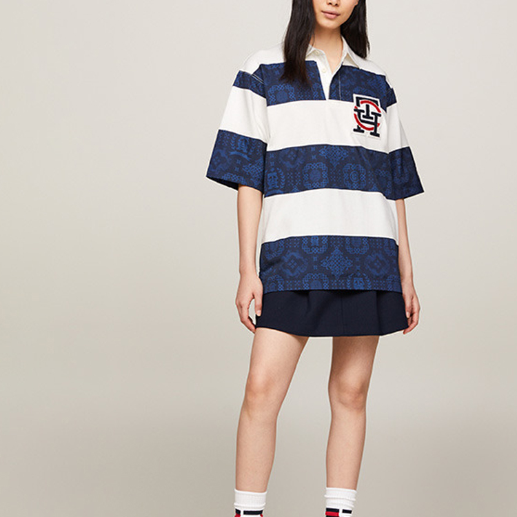 Tommy Hilfiger CLOT SS24 Retro Striped Polo Shirt Unisex - Navy Blue. MW0MW34808-YBL 圖 4