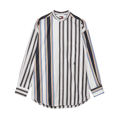 Tommy Hilfiger CLOT SS24 Striped Button Long Sleeve Shirt Navy/White Unisex. MW0MW34800-0K4