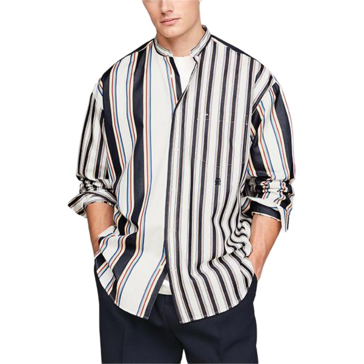 Shop Kemeja Lengan Panjang Garis Tommy Hilfiger x CLOT SS24 Navy/Putih Unisex. MW0MW34800-0K4