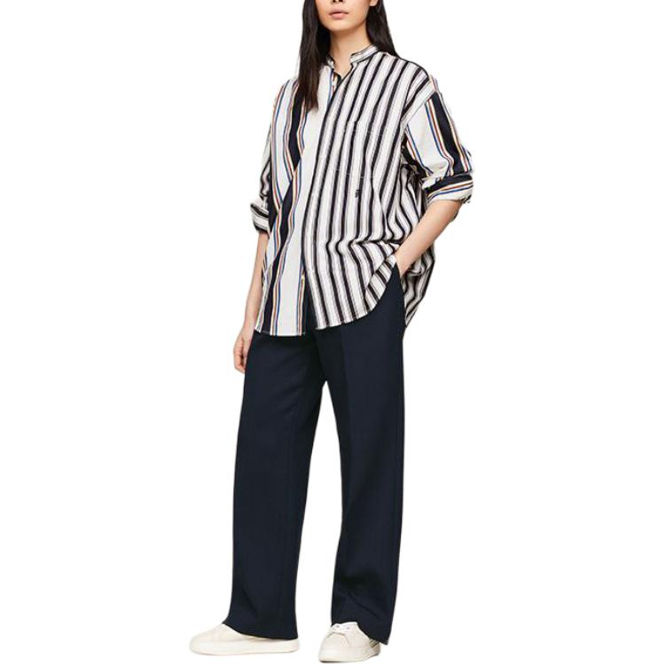 Purchase Kemeja Lengan Panjang Garis Tommy Hilfiger x CLOT SS24 Navy/Putih Unisex. MW0MW34800-0K4