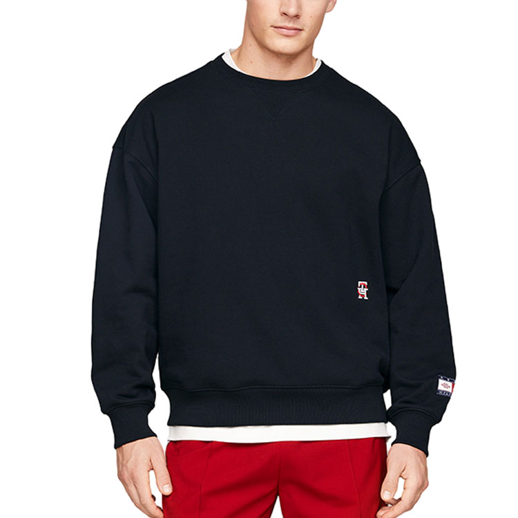 Purchase 汤米·希尔费格 x CLOT SS24 男女款宽松拼接卫衣 海军蓝 MW0MW35190-DW5