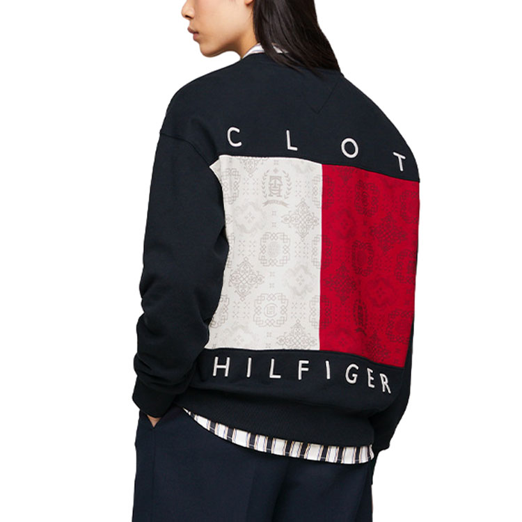 Sizing 汤米·希尔费格 x CLOT SS24 男女款宽松拼接卫衣 海军蓝 MW0MW35190-DW5