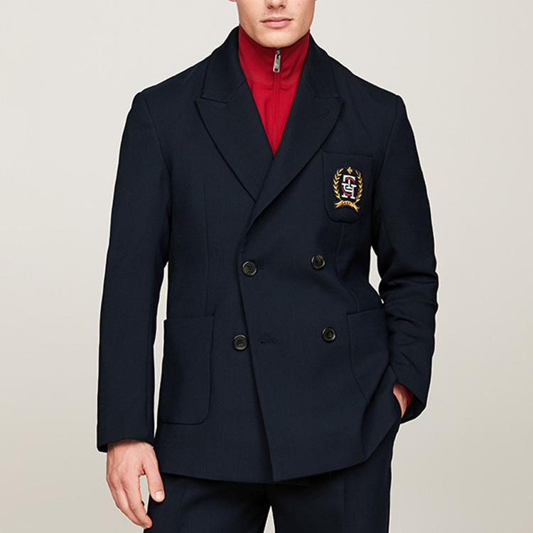 Shop Tommy Hilfiger x CLOT Unisex SS24 Navy Double-Breasted Oversized Blazer. MW0MW34799-DW5