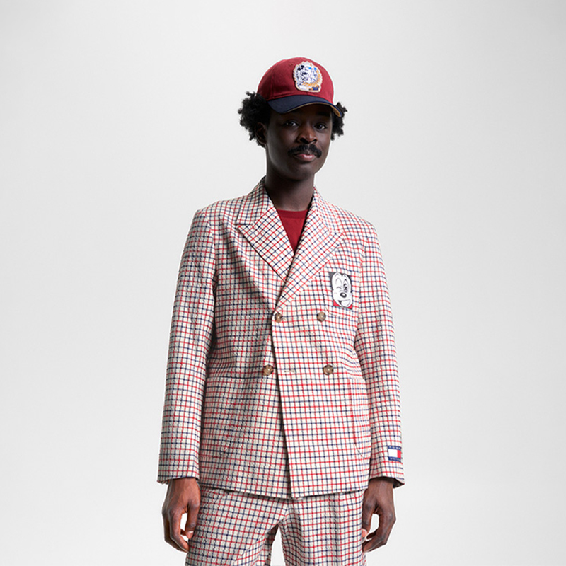 Shop 汤米希尔费格x迪士尼红色格纹宽松西装外套 MW0MW315960KP