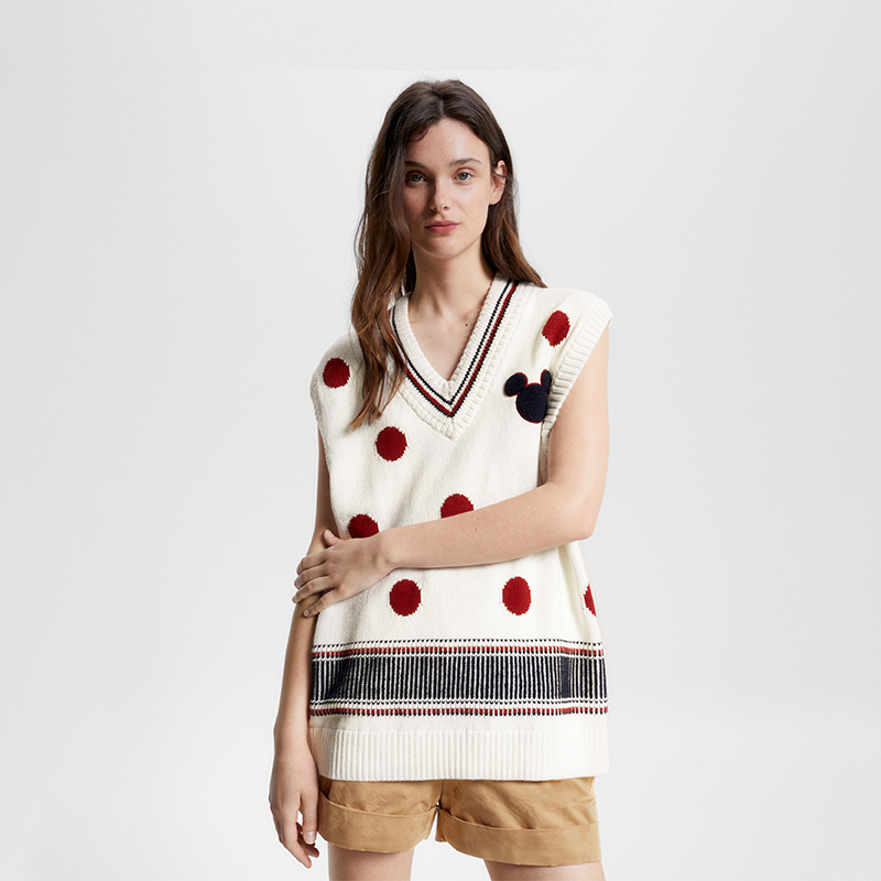 Sizing 汤米希尔费格 x 迪士尼男女宽松V领无袖针织衫 MW0MW31618YBL