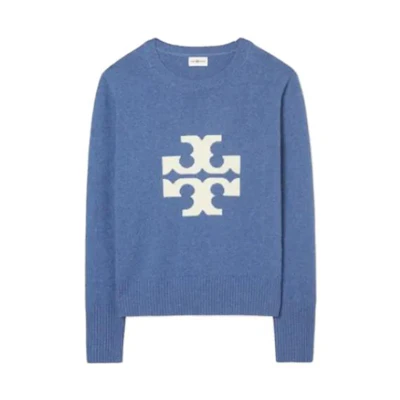 Tory Burch Color Block Pattern Crewneck Sweater Blue - Long Sleeve Pullover 83213-421