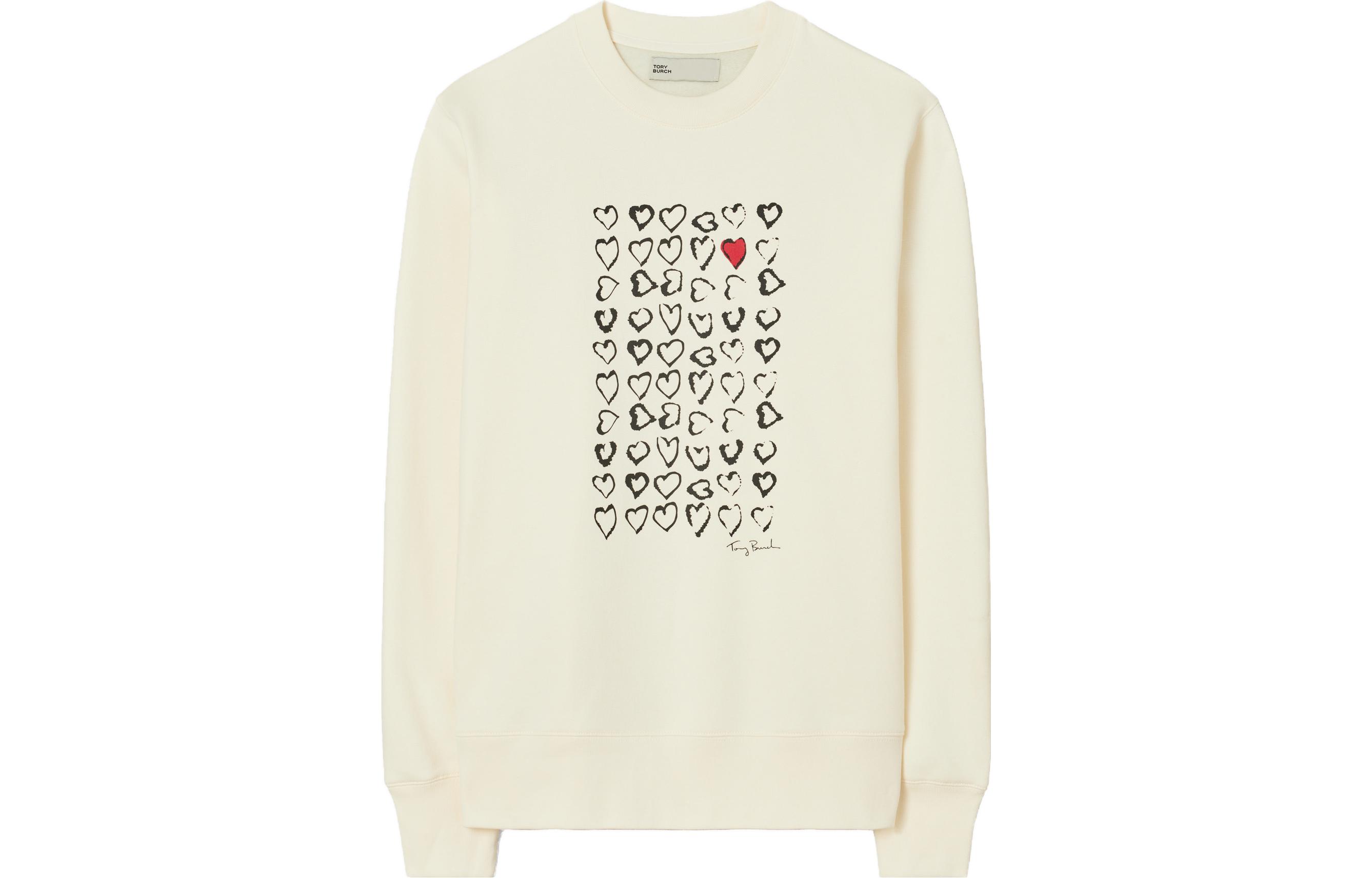 Tory Burch Heart Print Crewneck Sweatshirt Unisex Ivory Pearl White 149198-110