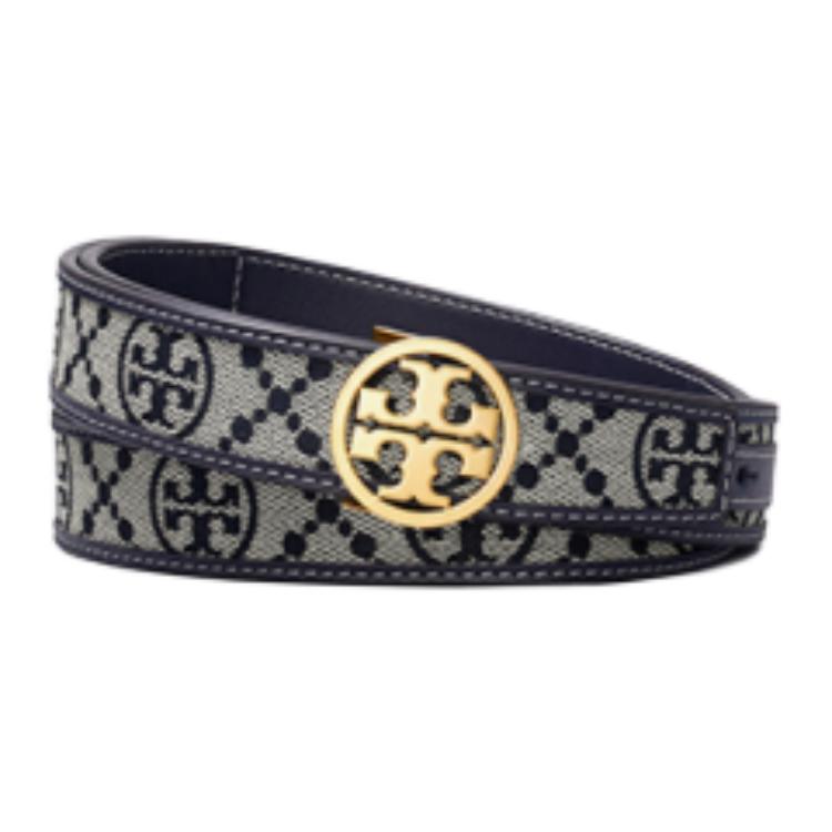 Tory Burch Navy Blue Leather Belt with Printed Pattern Unisex Couple Design. 161551-405