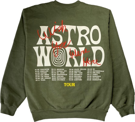 Travis Scott Astroworld Tour Skipping Bear Crewneck Olive Order Travis Scott Astroworld Tour Skipping Bear Crewneck Olive