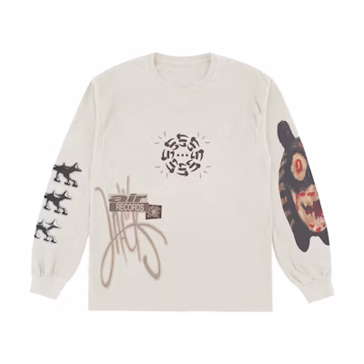 Travis Cactus Jack Air Records White Long Sleeve Tee for Men. CJFN-SS83