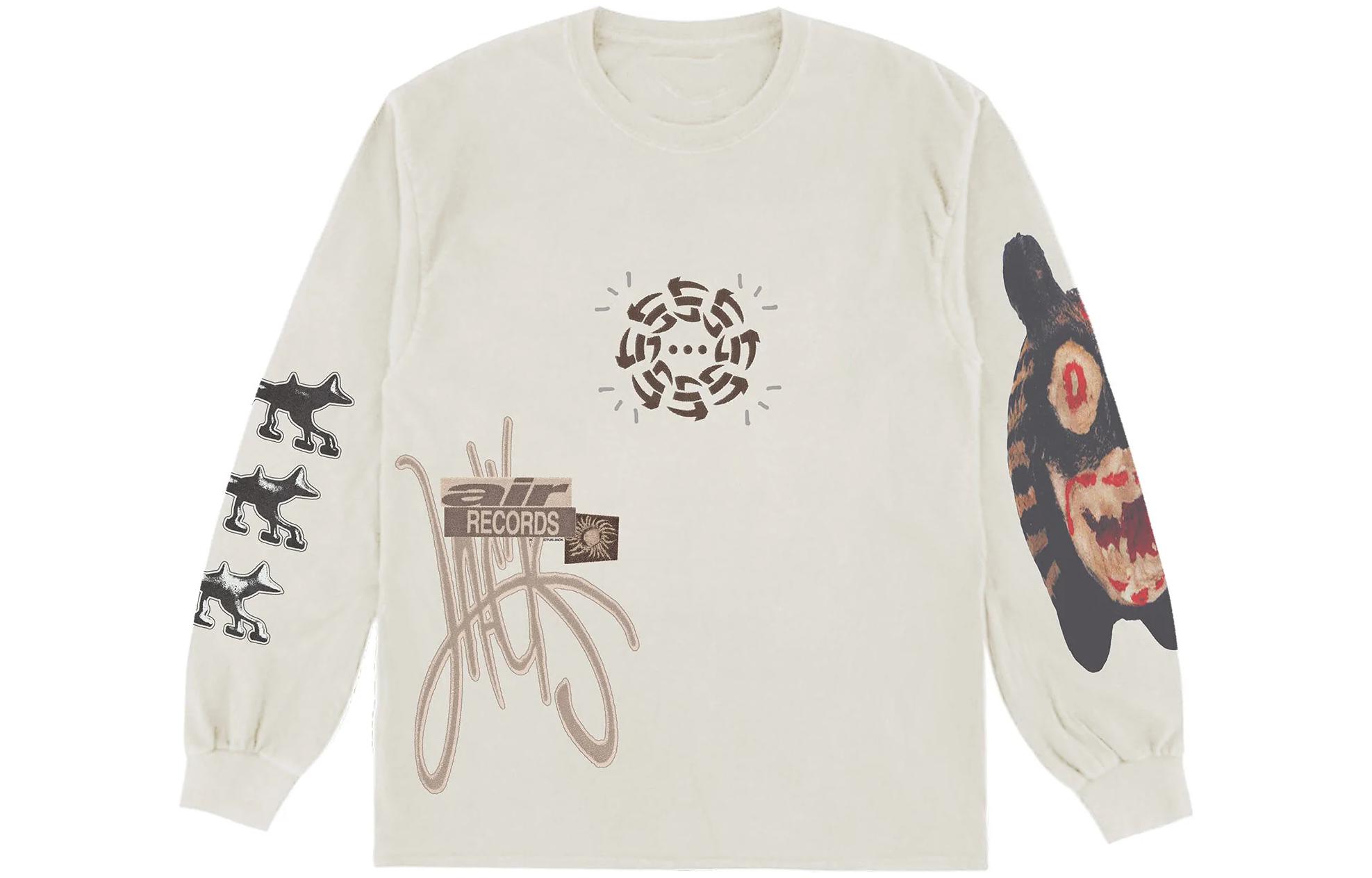 Order Travis Scott Cactus Jack Air Records 白色长袖男士T恤。 CJFN-SS83