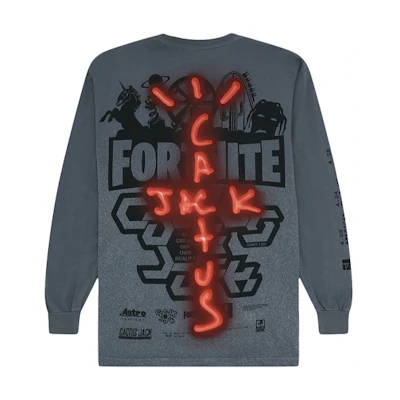 Travis Cactus Jack Back Bling Long Sleeve Tee Gray Shirt TC-370