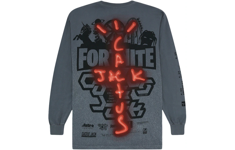 Order Travis Scott Cactus Jack 后背装饰长袖灰色T恤 TC-370