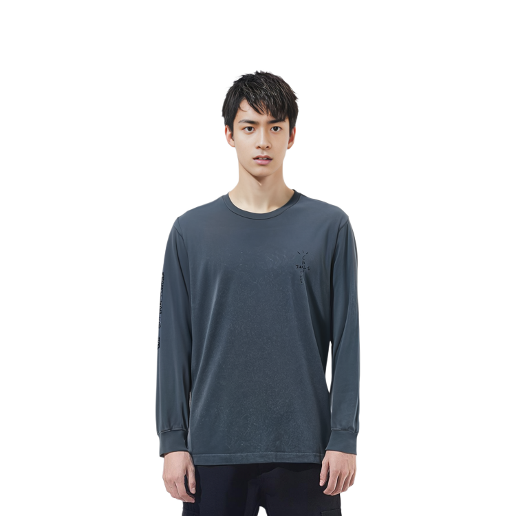 Shop Travis Scott Cactus Jack 后背装饰长袖灰色T恤 TC-370