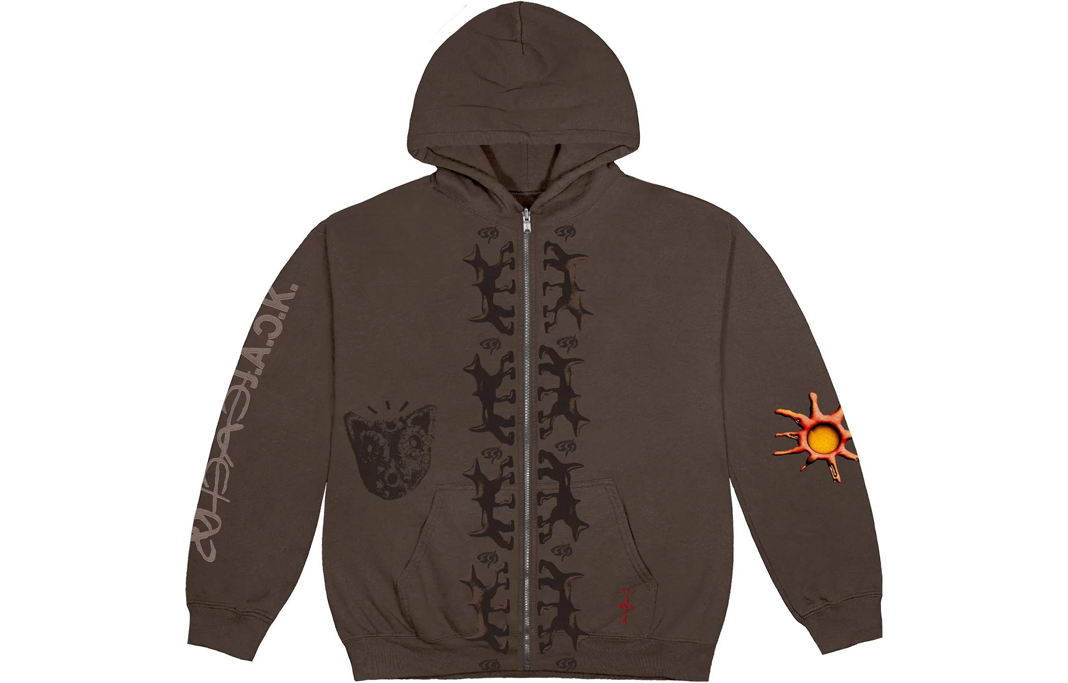Travis Cactus Jack FW22 Brown Graphic Zip-Up Hoodie Unisex CJFN-SS81