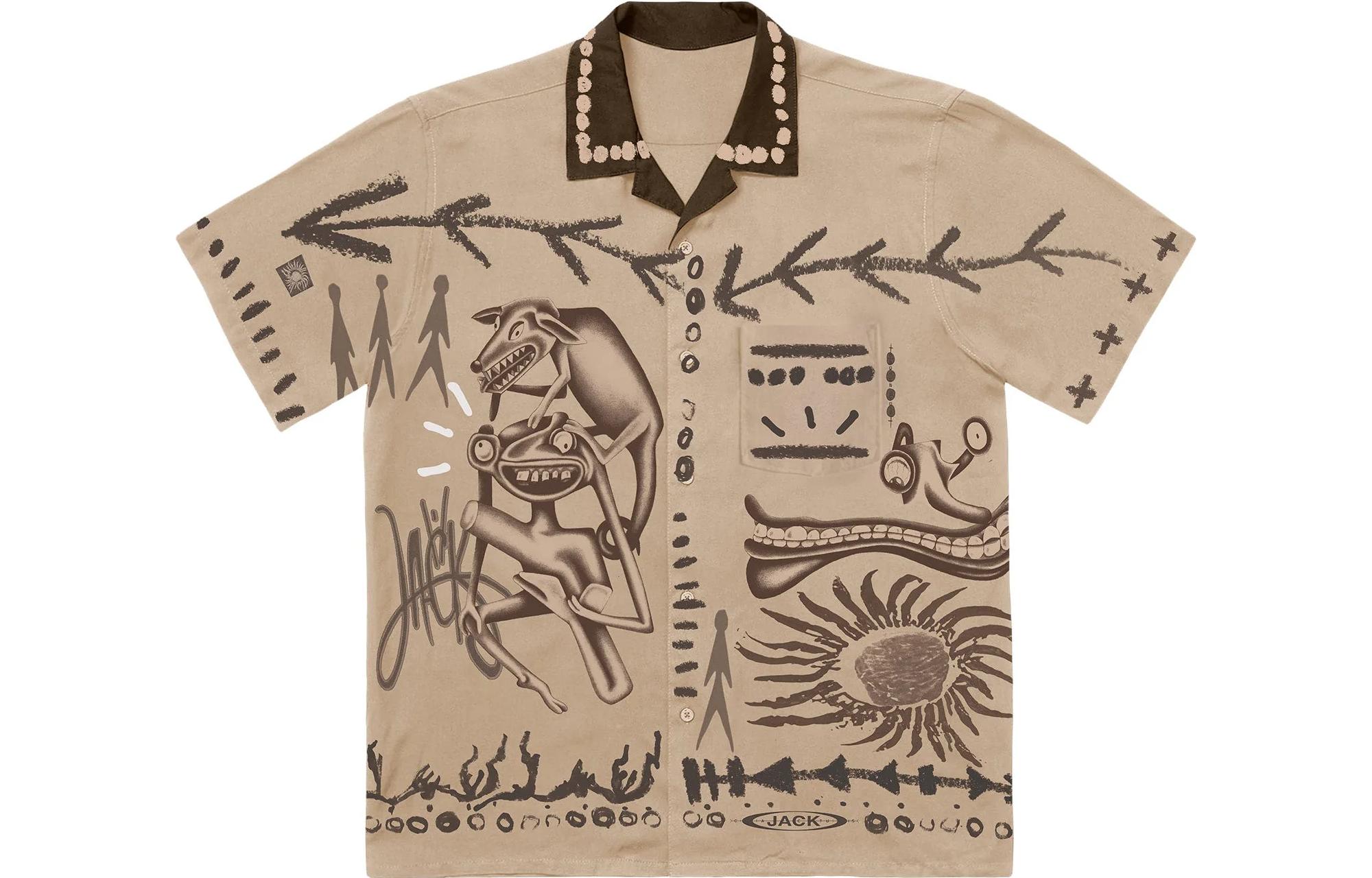 Order Travis Scott Cactus Jack FW22 卡通图案棕色休闲短袖衬衫. CJFN-SS82