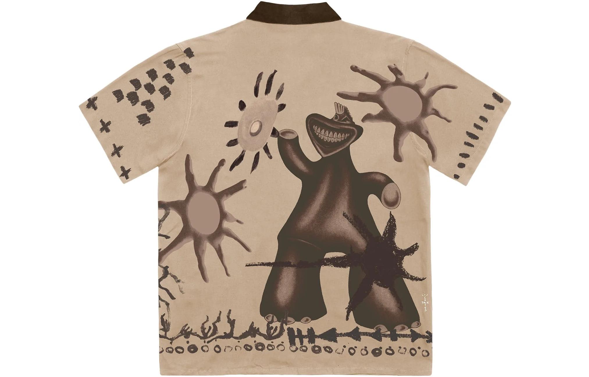 Lookbook Travis Scott Cactus Jack FW22 卡通图案棕色休闲短袖衬衫. CJFN-SS82
