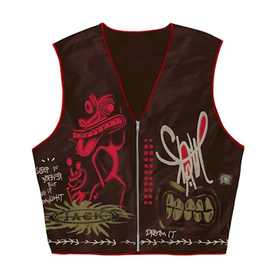 Travis Cactus Jack Letter Cartoon V-Neck Zip Vest Black (). CJFN-SS85