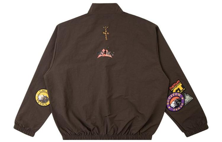 Lookbook Chaqueta Rompevientos Marrón Travis Scott Cactus Jack con Estampado de Letras. CJNTOP12BROWN
