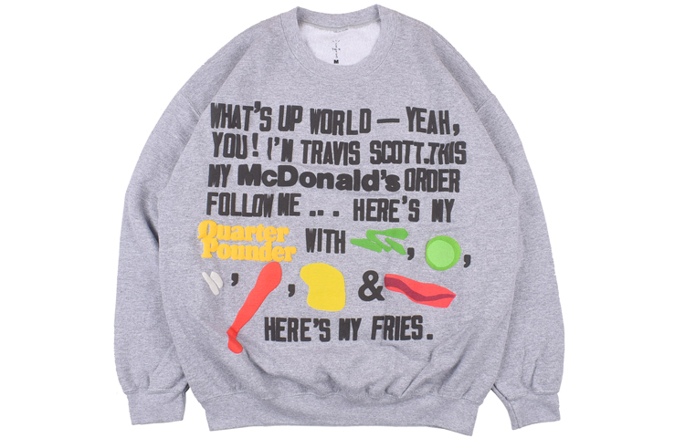 Travis Cactus Jack McDonald's CPFM Logo Gray Crewneck Sweatshirt Unisex TC-17